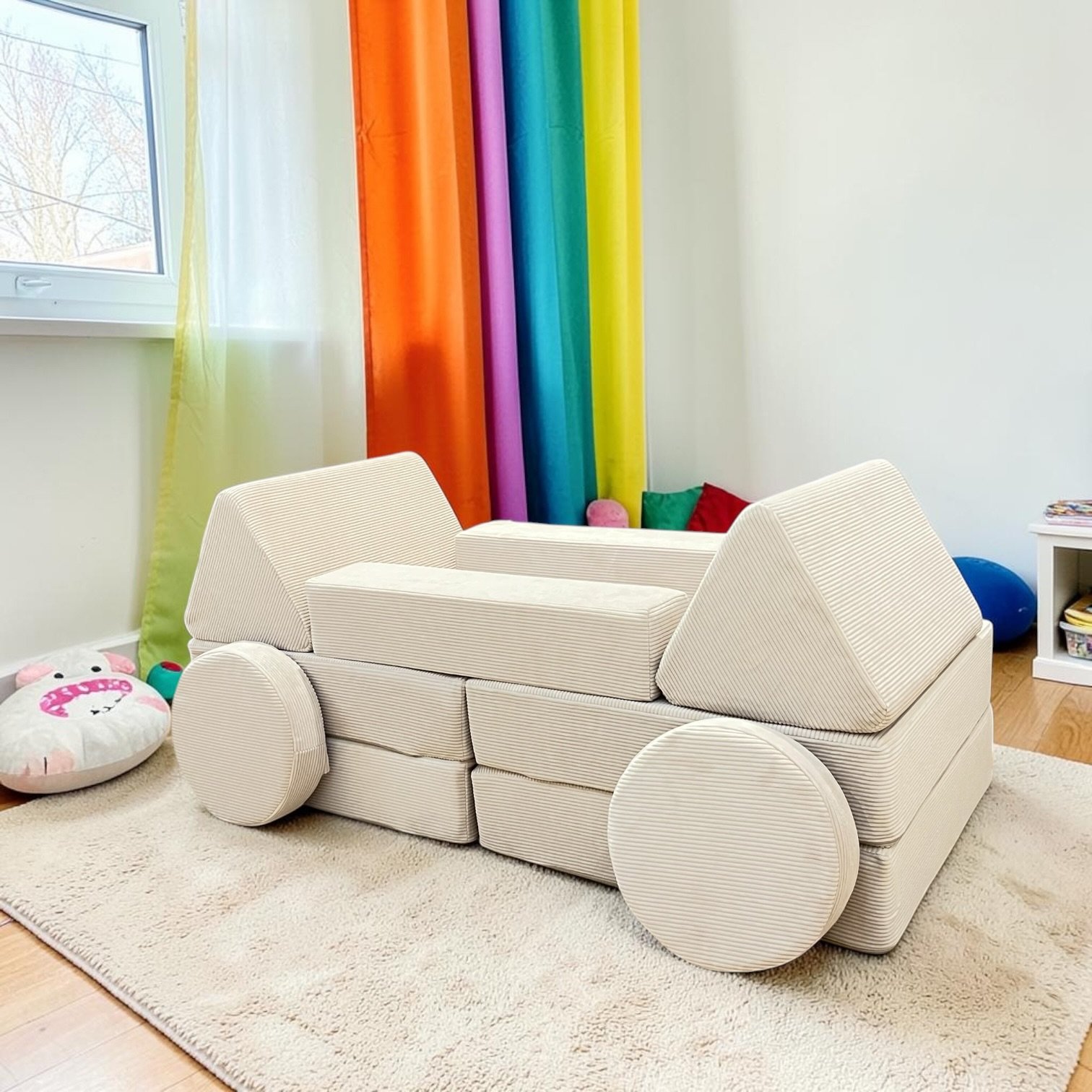 Neztly Corduroy Sandy Snuggle Junior Kids Play Sofa (Beige)-8pcs - Image 3
