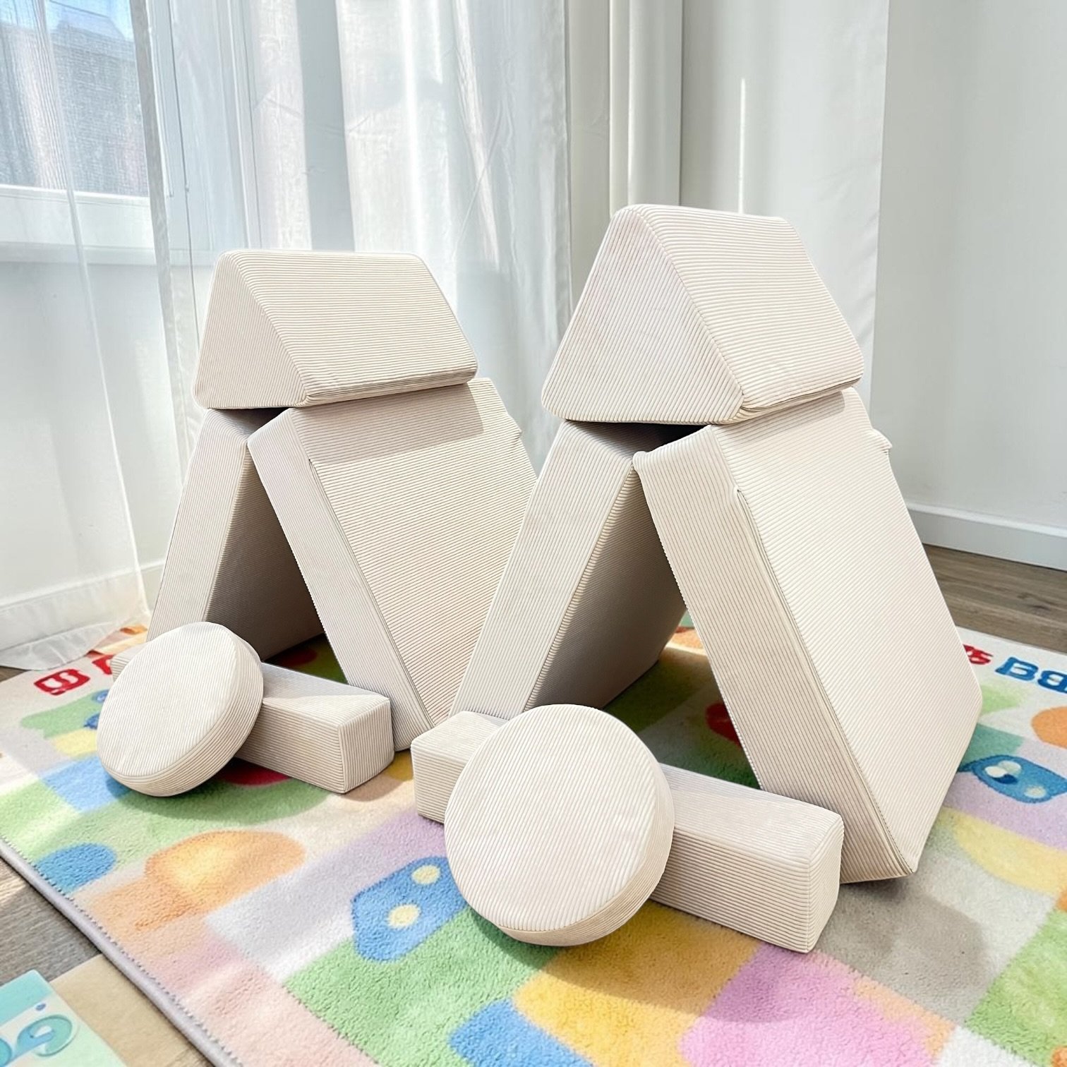 Neztly Corduroy Sandy Snuggle Junior Kids Play Sofa (Beige)-8pcs - Image 5
