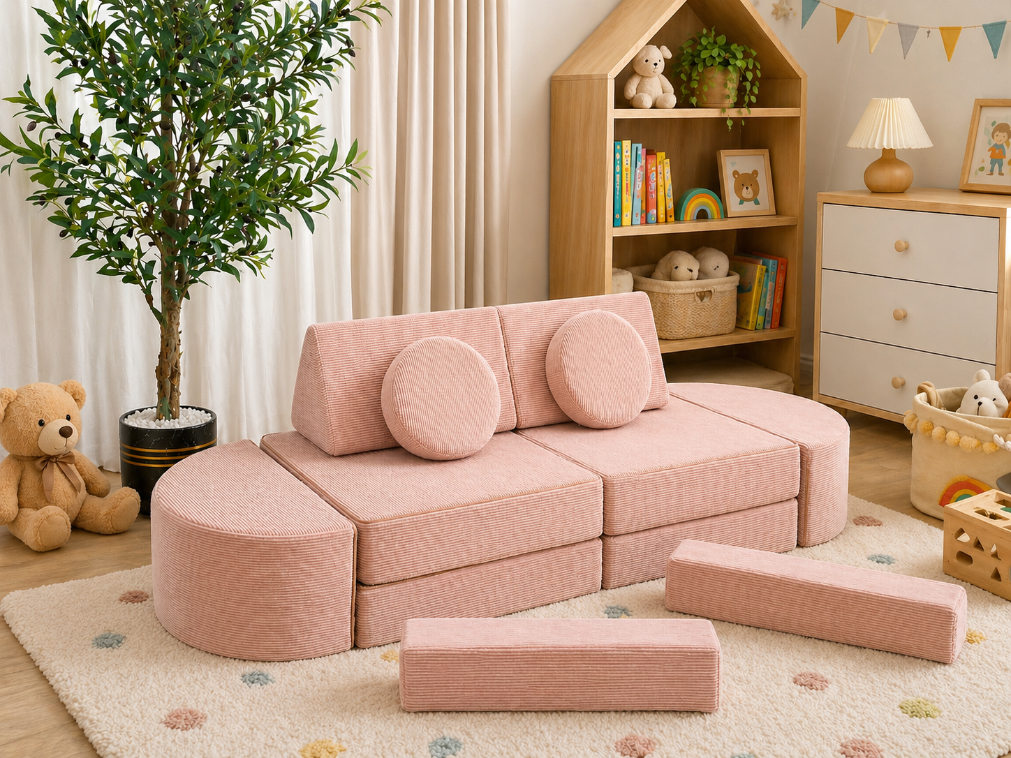 Neztly Corduroy Peachy Cuddle Junior Play Sofa (Peach)- 12pcs - Image 2