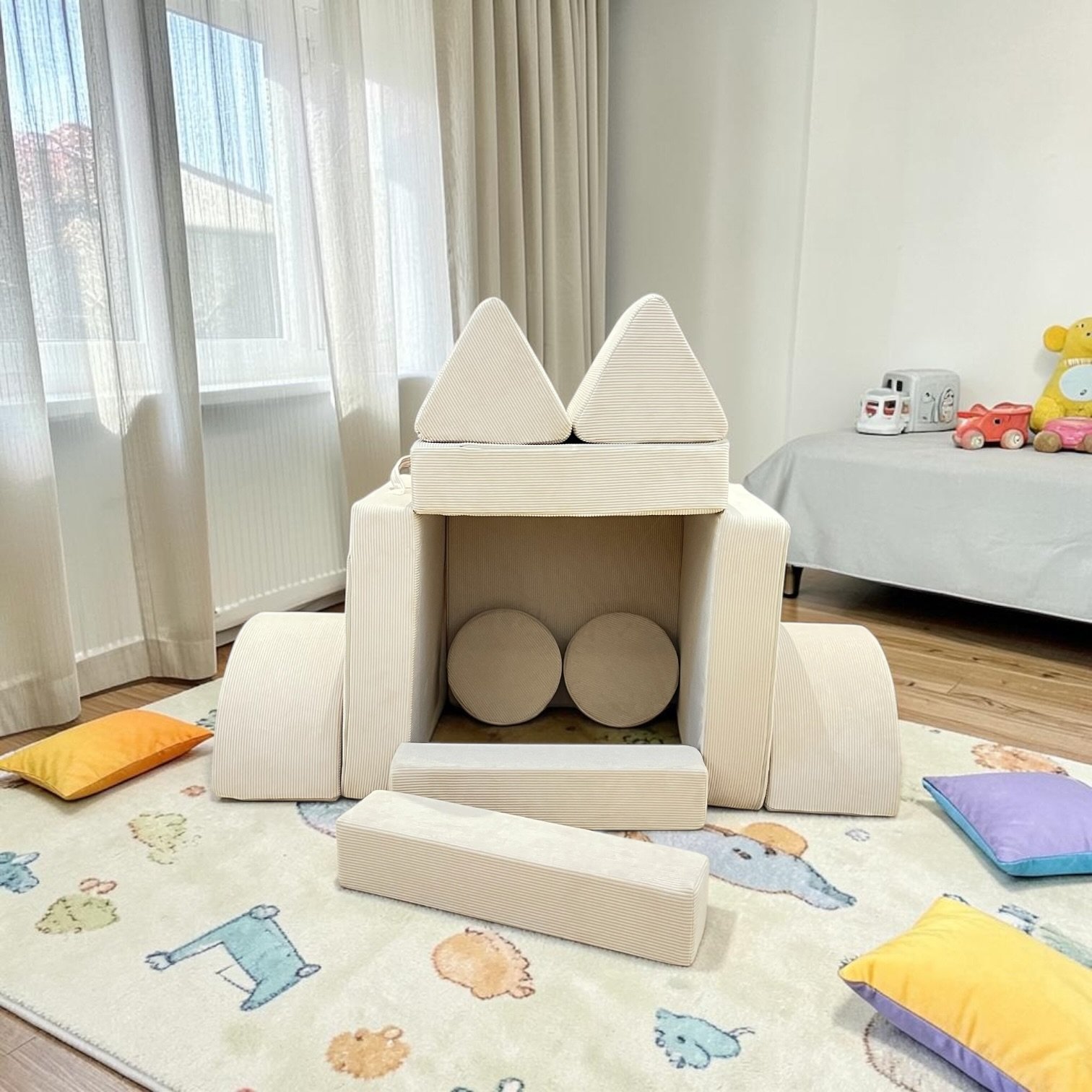 Neztly Corduroy Sandy Snuggle Junior Play Sofa (Beige)-12pcs - Image 3