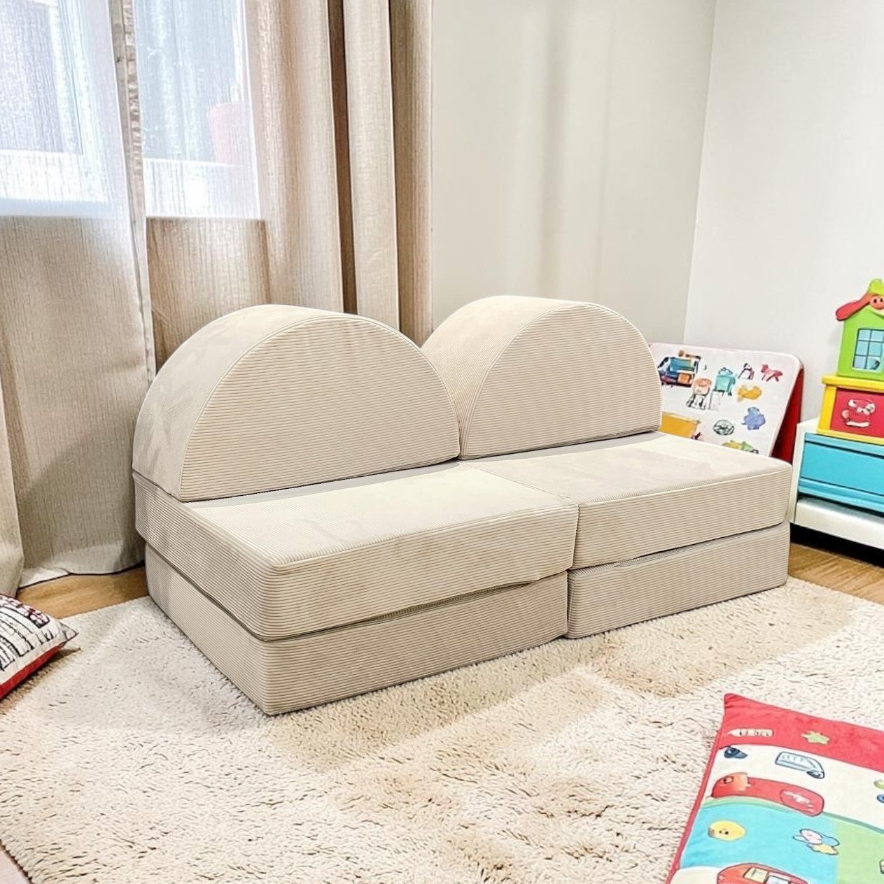 Neztly Corduroy Sandy Snuggle Junior Play Sofa (Beige)- Half Round Set - 6pcs - Image 4