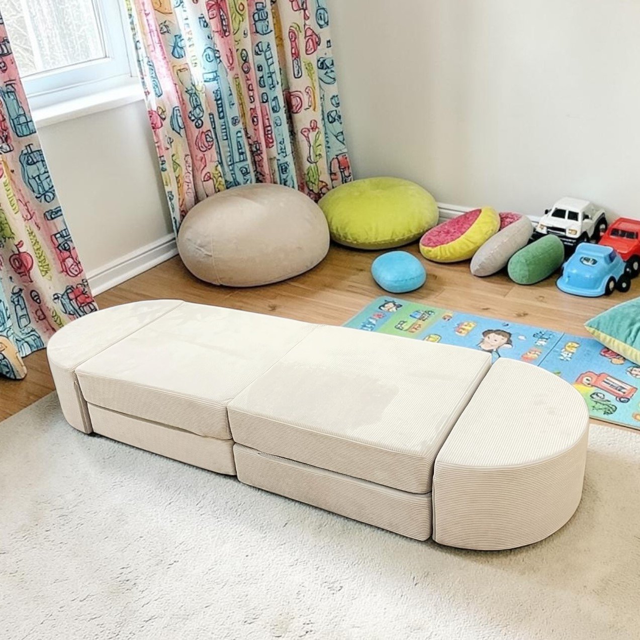 Neztly Corduroy Sandy Snuggle Junior Play Sofa (Beige)- Half Round Set - 6pcs - Image 5