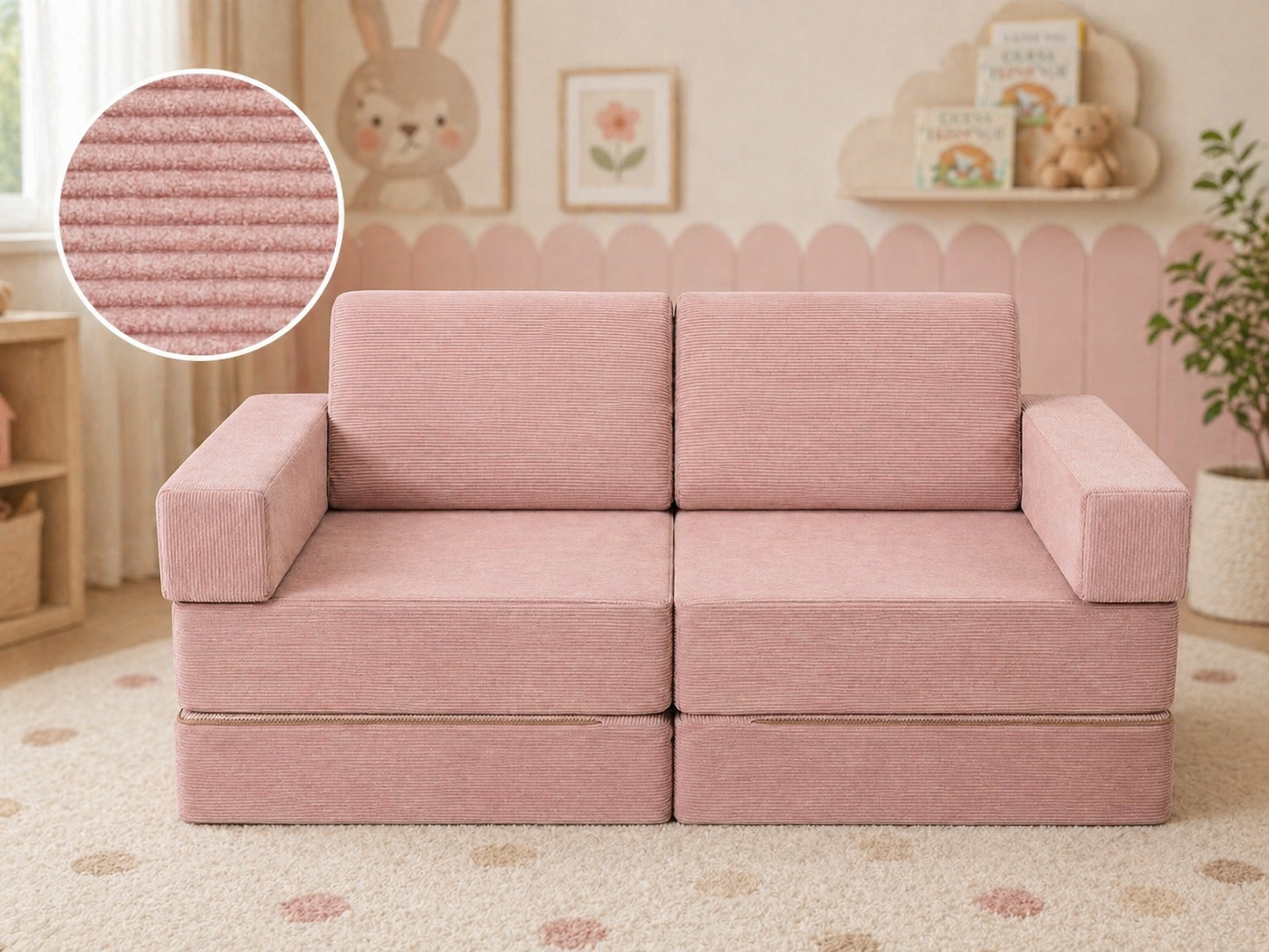 Neztly Corduroy Peachy Cuddle Junior Play Sofa (Peach pink)- 8pcs - Image 2