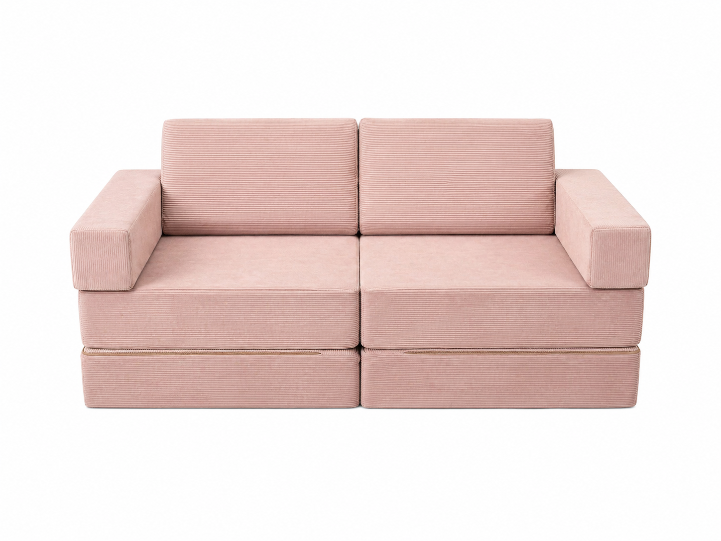 Dusty pink modular kids' play sofa in soft corduroy fabric from Neztly.