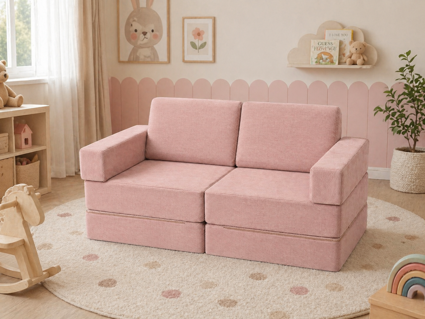 Neztly Corduroy Peachy Cuddle Junior Play Sofa (Peach pink)- 8pcs - Image 3