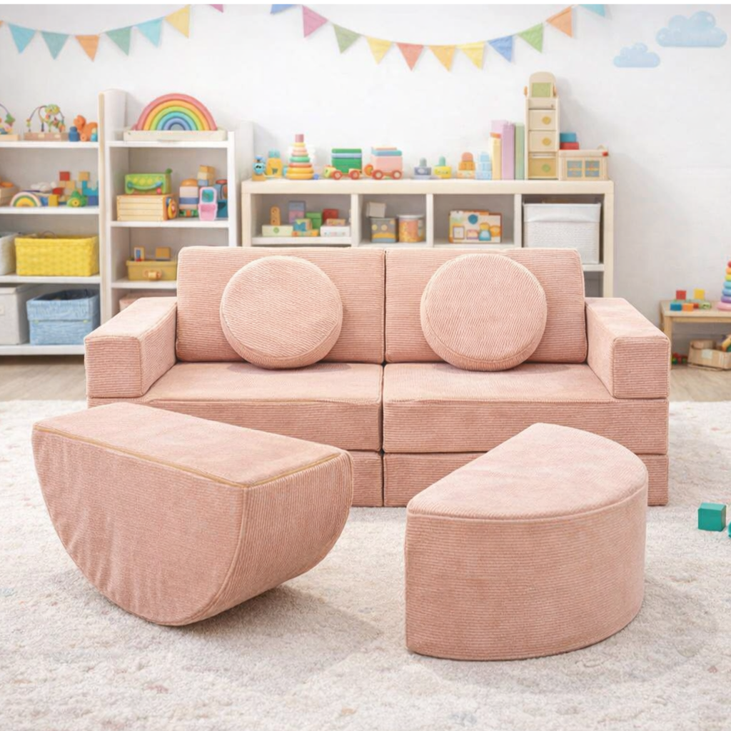 Neztly Corduroy Peachy Cuddle Junior Play Sofa (Peach)- 12pcs - Image 3